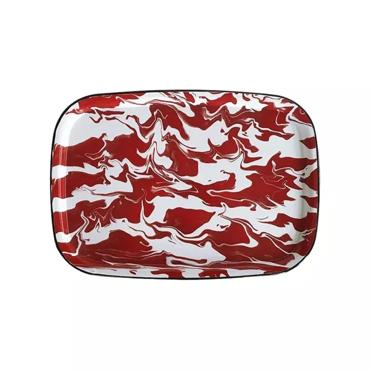 Artekko Enamel Κόκκινος Μεταλλικός Δίσκος Σερβιρίσματος (40x28x2)cm