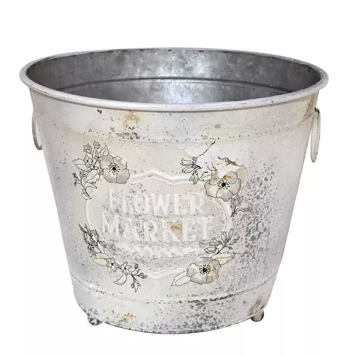 Artekko Planter Μεταλλικό Διακοσμητικό Κουβαδάκι Κασπό σε Λευκή Πατίνα (32x32x25)cm