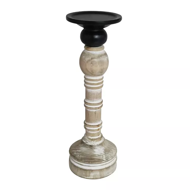 Artekko Candle Holder Ξύλινο Κηροπήγιο σε Λευκή Πατίνα (10x10x31)cm