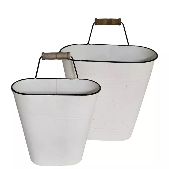 Artekko Planter Μεταλλικά Διακοσμητικά Κουβαδάκια Κασπό σε Λευκή Πατίνα (30x16x37)cm (25x10x30)cm 2pcs