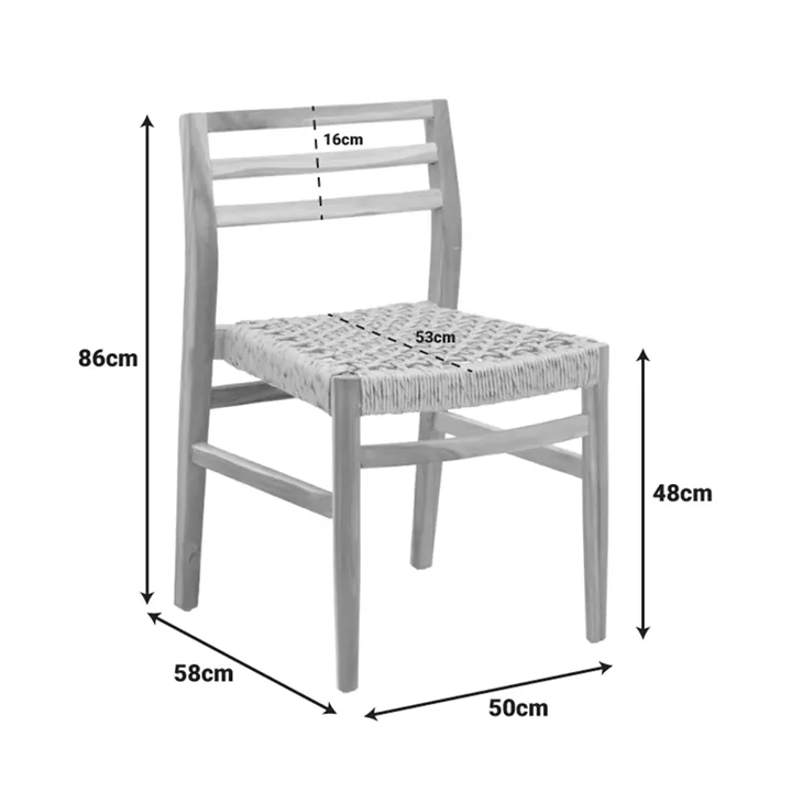 Tuga chair pakoworld teak wood-pe rope frame in natural shade 50x58x86cm
