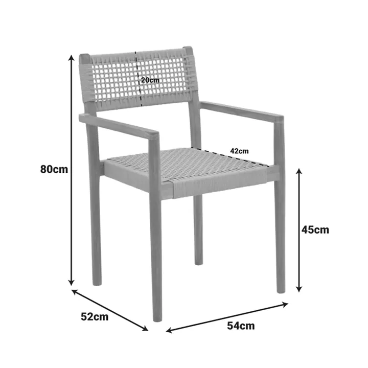 Armchair Lengan pakoworld teak wood frame in natural shade-black rope 54x52x80cm