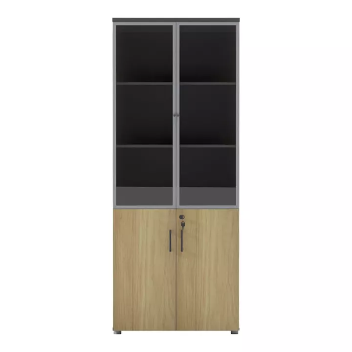 Professional bookcase Lotus pakoworld with doors by glass in natural-anhracite color 80x40x200cm