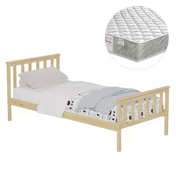 BED WITH MATTRESS GIMLY HM21300 PINE WOOD IN NATURAL COLOR FOR MATTRESS 90x190cm