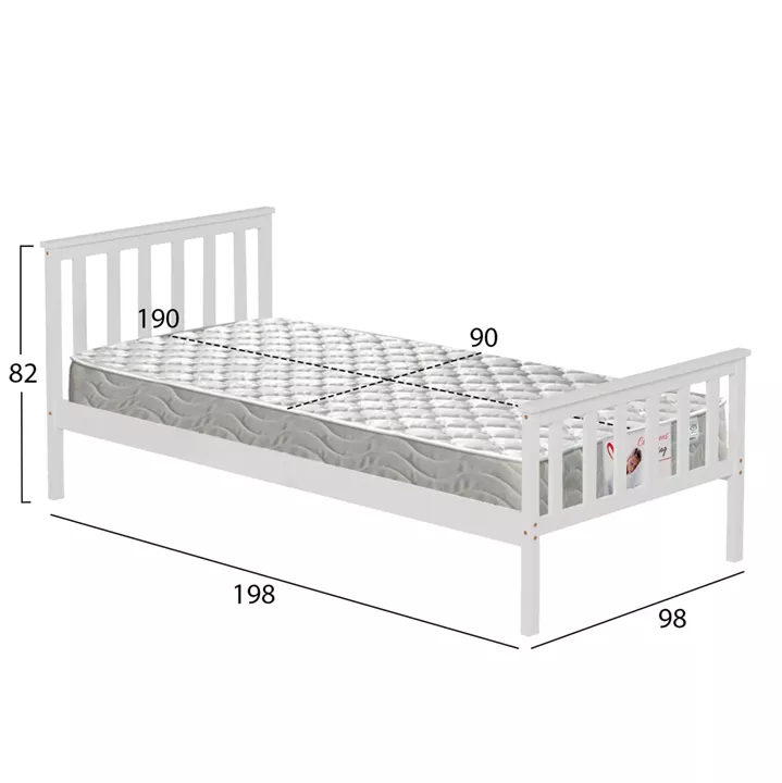 BED WITH MATTRESS GIMLY HM21300.01 PINE WOOD IN WHITE COLOR FOR MATTRESS 90x190cm