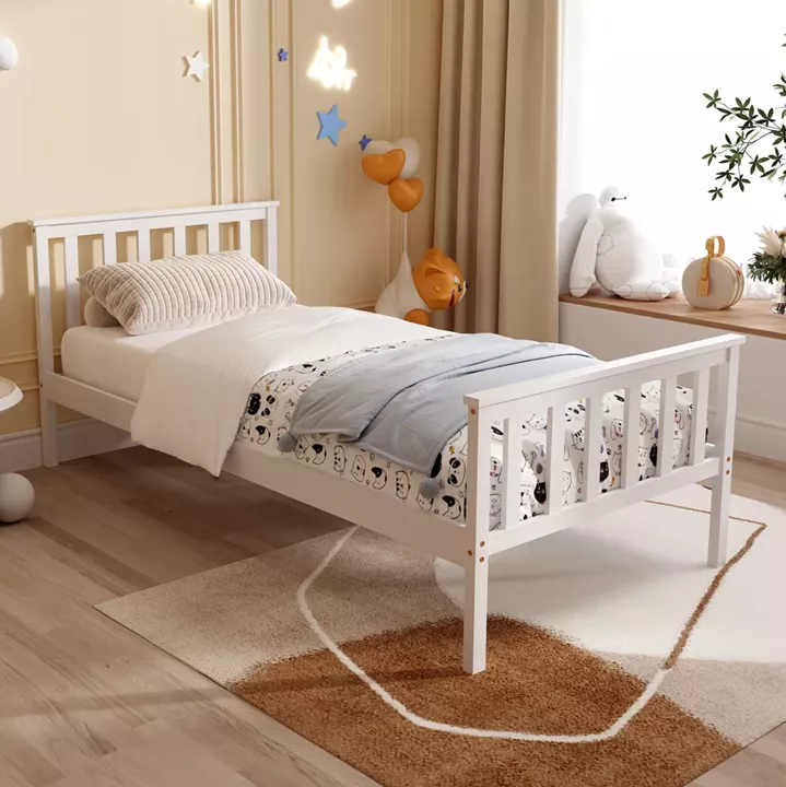 BED WITH MATTRESS GIMLY HM21300.01 PINE WOOD IN WHITE COLOR FOR MATTRESS 90x190cm