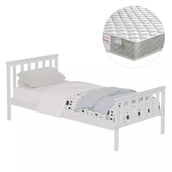 BED WITH MATTRESS GIMLY HM21300.01 PINE WOOD IN WHITE COLOR FOR MATTRESS 90x190cm