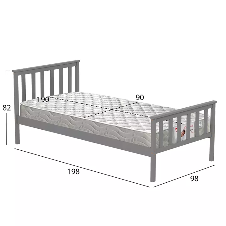 BED WITH MATTRESS GIMLY HM21300.02 PINE WOOD IN GREY COLOR FOR MATTRESS 90x190cm