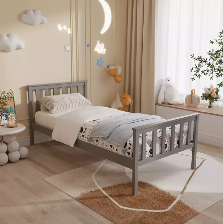 BED WITH MATTRESS GIMLY HM21300.02 PINE WOOD IN GREY COLOR FOR MATTRESS 90x190cm