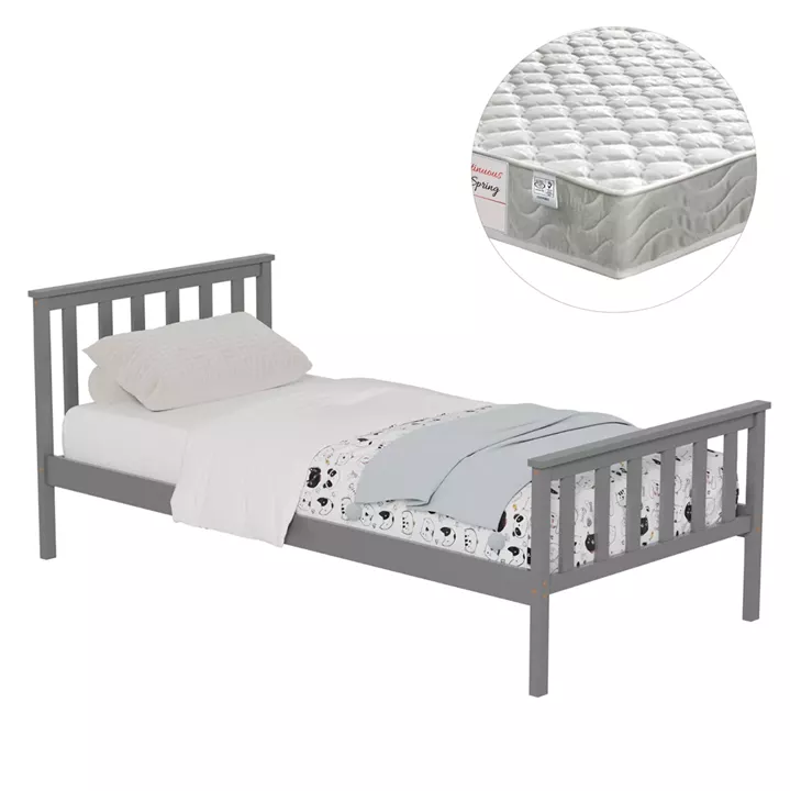 BED WITH MATTRESS GIMLY HM21300.02 PINE WOOD IN GREY COLOR FOR MATTRESS 90x190cm