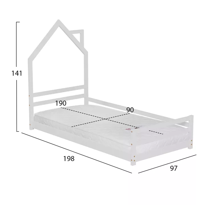 BED WITH MATTRESS HOUSER HM21301 PINE WOOD IN WHITE COLOR--MATTRESS 90x190cm
