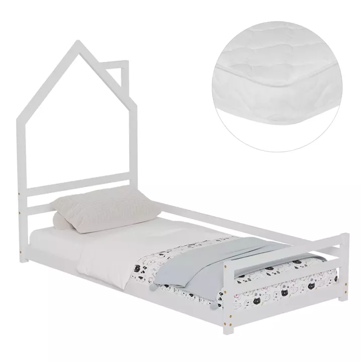 BED WITH MATTRESS HOUSER HM21301 PINE WOOD IN WHITE COLOR--MATTRESS 90x190cm