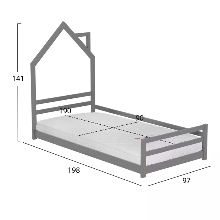ΚΡΕΒΑΤΙ ΠΑΙΔΙΚΟ ΜΕ ΣΤΡΩΜΑ HOUSER HM21301.01 ΞΥΛΟ ΠΕΥΚΟΥ ΣΕ ΓΚΡΙ--ΣΤΡΩΜΑ 90x190εκ