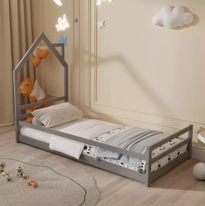ΚΡΕΒΑΤΙ ΠΑΙΔΙΚΟ ΜΕ ΣΤΡΩΜΑ HOUSER HM21301.01 ΞΥΛΟ ΠΕΥΚΟΥ ΣΕ ΓΚΡΙ--ΣΤΡΩΜΑ 90x190εκ