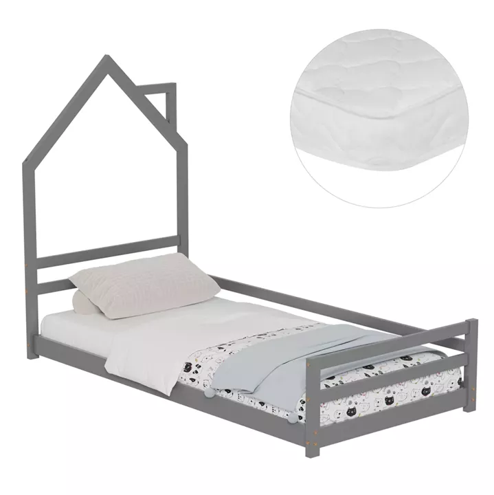 ΚΡΕΒΑΤΙ ΠΑΙΔΙΚΟ ΜΕ ΣΤΡΩΜΑ HOUSER HM21301.01 ΞΥΛΟ ΠΕΥΚΟΥ ΣΕ ΓΚΡΙ--ΣΤΡΩΜΑ 90x190εκ