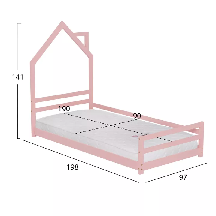 BED WITH MATTRESS HOUSER HM21301.02 PINE WOOD IN PINK COLOR--MATTRESS 90x190cm