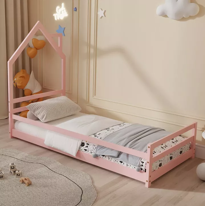 BED WITH MATTRESS HOUSER HM21301.02 PINE WOOD IN PINK COLOR--MATTRESS 90x190cm