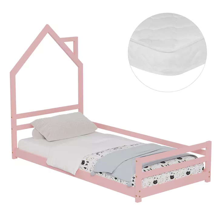 BED WITH MATTRESS HOUSER HM21301.02 PINE WOOD IN PINK COLOR--MATTRESS 90x190cm