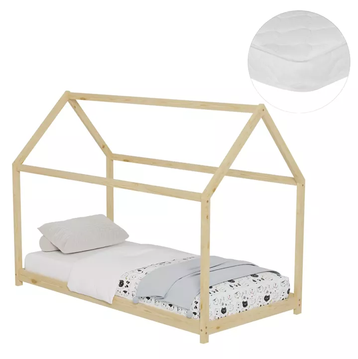 BED WITH MATTRESS PEPE HM21302 PINE WOOD IN NATURAL WOOD COLOR--MATTRESS 90x190cm