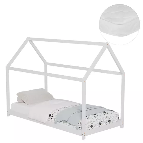 BED WITH MATTRESS PEPE HM21302.01 PINE WOOD IN WHITE COLOR--MATTRESS 90x190cm