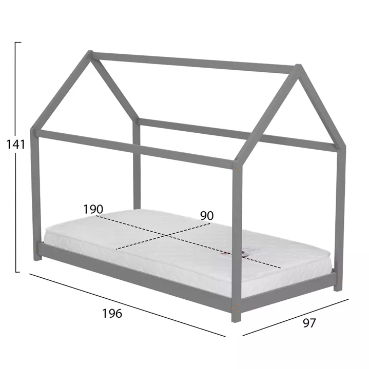 ΚΡΕΒΑΤΙ ΠΑΙΔΙΚΟ ΜΕ ΣΤΡΩΜΑ PEPE HM21302.02 ΞΥΛΟ ΠΕΥΚΟΥ ΣΕ ΓΚΡΙ--ΣΤΡΩΜΑ 90x190εκ