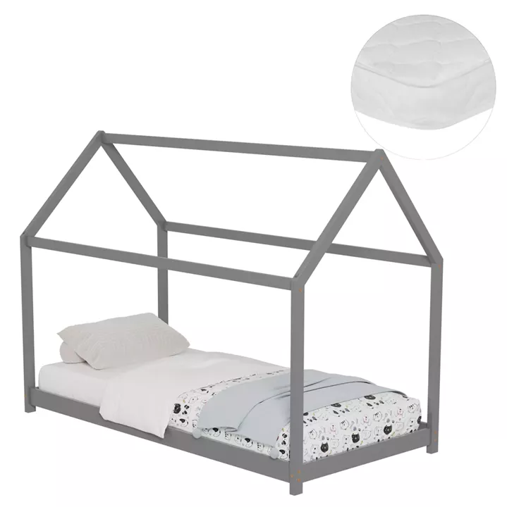 ΚΡΕΒΑΤΙ ΠΑΙΔΙΚΟ ΜΕ ΣΤΡΩΜΑ PEPE HM21302.02 ΞΥΛΟ ΠΕΥΚΟΥ ΣΕ ΓΚΡΙ--ΣΤΡΩΜΑ 90x190εκ