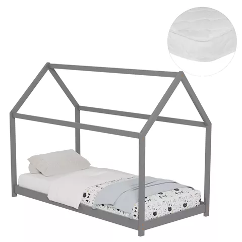 ΚΡΕΒΑΤΙ ΠΑΙΔΙΚΟ ΜΕ ΣΤΡΩΜΑ PEPE HM21302.02 ΞΥΛΟ ΠΕΥΚΟΥ ΣΕ ΓΚΡΙ--ΣΤΡΩΜΑ 90x190εκ