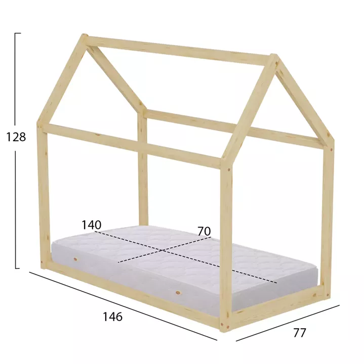 BED WITH MATTRESS PEPE HM21303 PINE WOOD IN NATURAL WOOD COLOR--MATTRESS 70x140cm