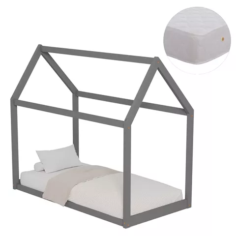 BED WITH MATTRESS PEPE HM21303.02 PINE WOOD IN GREY COLOR--MATTRESS 70x140cm