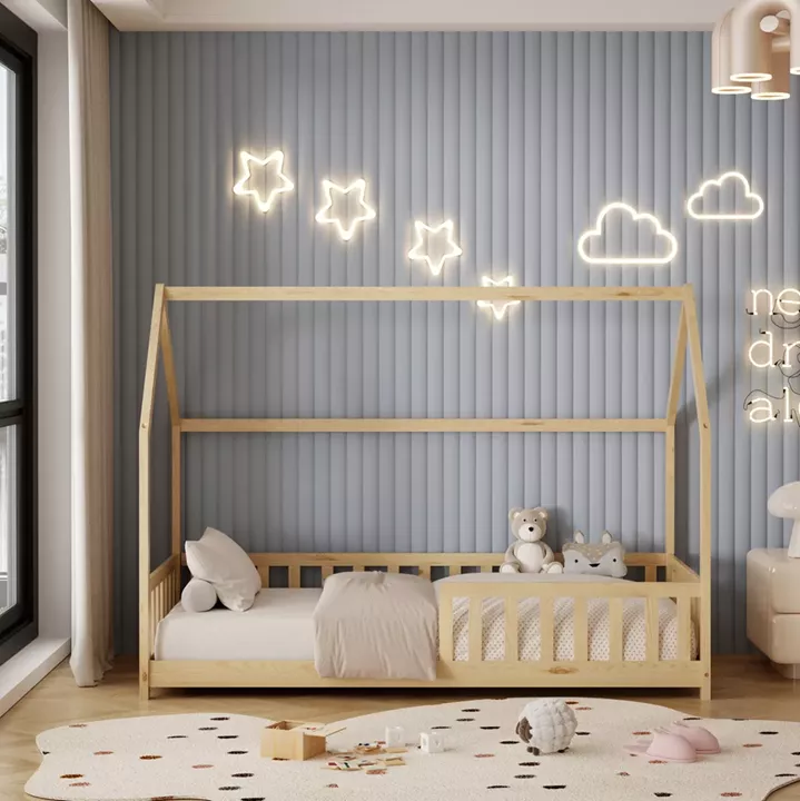 BED WITH MATTRESS PHYLLIS HM21304 PINE WOOD IN NATURAL WOOD COLOR--MATTRESS 90x190cm