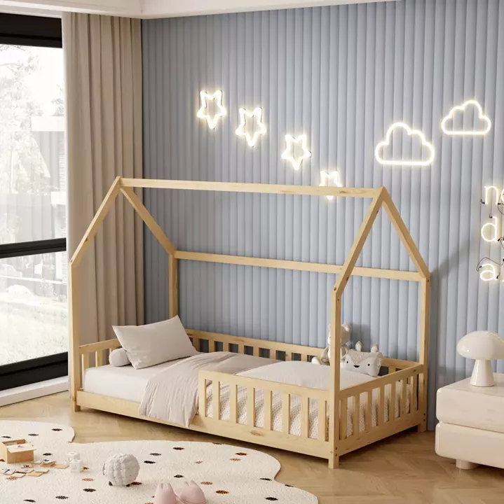 BED WITH MATTRESS PHYLLIS HM21304 PINE WOOD IN NATURAL WOOD COLOR--MATTRESS 90x190cm