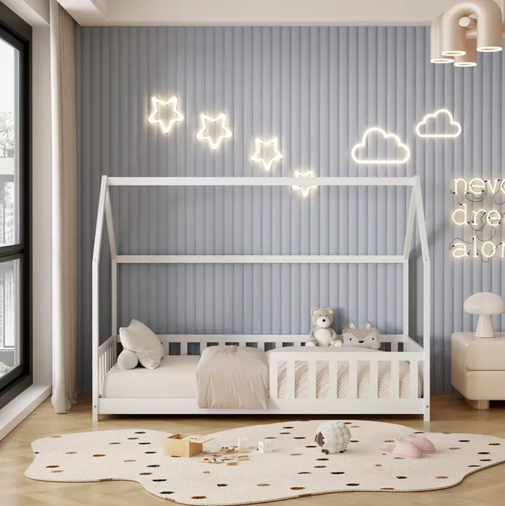 BED WITH MATTRESS PHYLLIS HM21304.01 PINE WOOD IN WHITE COLOR--MATTRESS 90x190cm