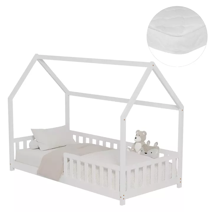 BED WITH MATTRESS PHYLLIS HM21304.01 PINE WOOD IN WHITE COLOR--MATTRESS 90x190cm