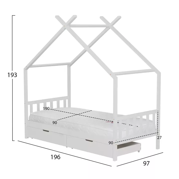 ΚΡΕΒΑΤΙ ΠΑΙΔΙΚΟ ΜΕ ΣΤΡΩΜΑ KLARICE HM21305.01 ΞΥΛΟ ΠΕΥΚΟΥ ΣΕ ΛΕΥΚΟ--ΣΤΡΩΜΑ 90x190εκ