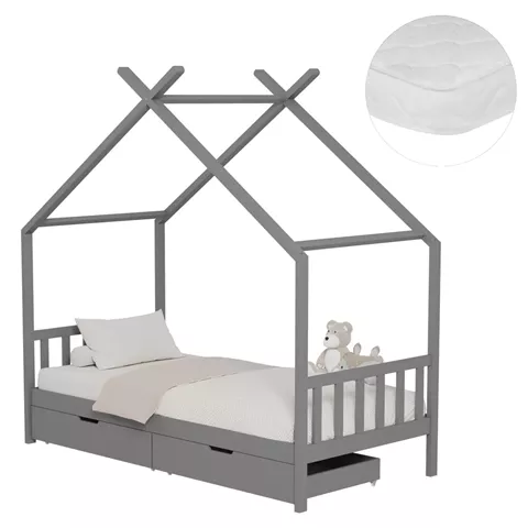 ΚΡΕΒΑΤΙ ΠΑΙΔΙΚΟ ΜΕ ΣΤΡΩΜΑ KLARICE HM21305.02 ΞΥΛΟ ΠΕΥΚΟΥ ΣΕ ΓΚΡΙ--ΣΤΡΩΜΑ 90x190εκ