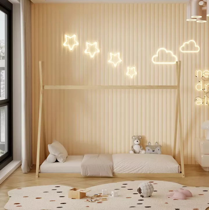 BED WITH MATTRESS MUNK HM21306 PINE WOOD IN NATURAL WOOD COLOR--MATTRESS 90x190cm