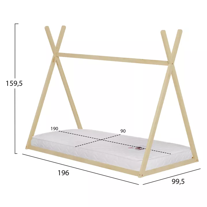 BED WITH MATTRESS MUNK HM21306 PINE WOOD IN NATURAL WOOD COLOR--MATTRESS 90x190cm