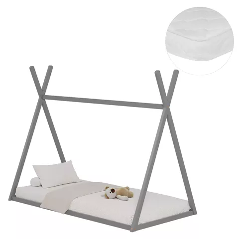 ΚΡΕΒΑΤΙ ΠΑΙΔΙΚΟ ΜΕ ΣΤΡΩΜΑ MUNK HM21306.02 ΞΥΛΟ ΠΕΥΚΟΥ ΣΕ ΓΚΡΙ--ΣΤΡΩΜΑ 90x190εκ