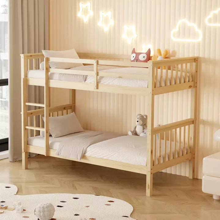 BUNK BED WITH 2 MATTRESSES LANTAI HM21307 PINE WOOD IN NATURAL COLOR--FOR MATTRESSES 90x190cm