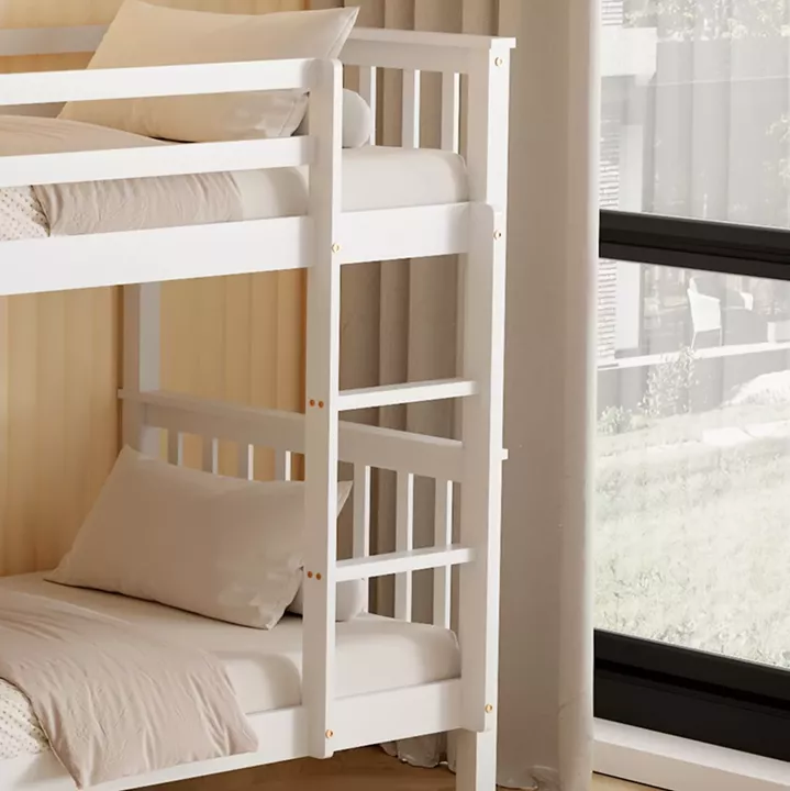 BUNK BED WITH 2 MATTRESSES LANTAI HM21307.01 PINE WOOD IN WHITE--FOR MATTRESSES 90x190cm