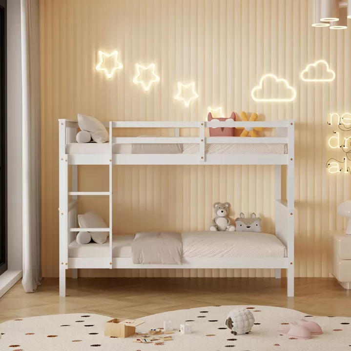 BUNK BED WITH 2 MATTRESSES LANTAI HM21307.01 PINE WOOD IN WHITE--FOR MATTRESSES 90x190cm