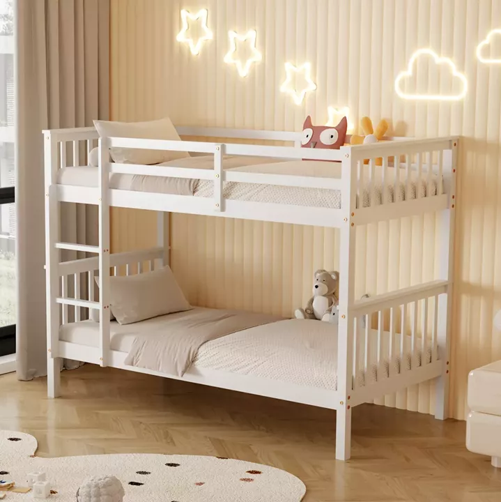BUNK BED WITH 2 MATTRESSES LANTAI HM21307.01 PINE WOOD IN WHITE--FOR MATTRESSES 90x190cm