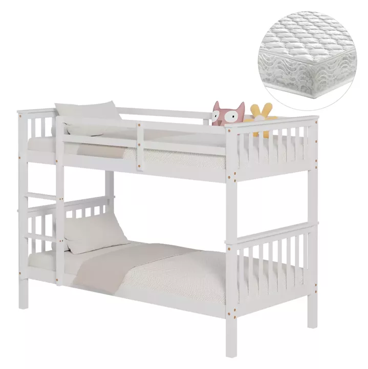 BUNK BED WITH 2 MATTRESSES LANTAI HM21307.01 PINE WOOD IN WHITE--FOR MATTRESSES 90x190cm