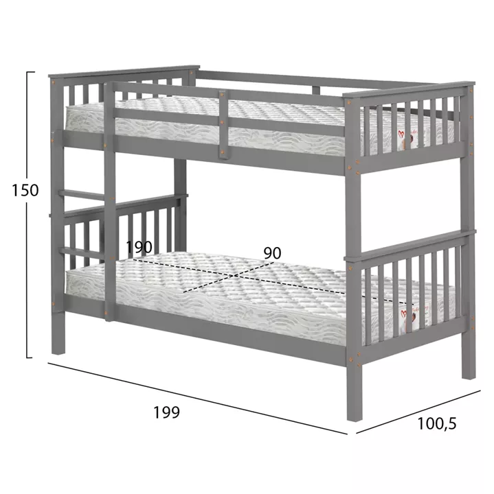 ΚΟΥΚΕΤΑ ΠΑΙΔΙΚΗ ΜΕ 2 ΣΤΡΩΜΑΤΑ LANTAI HM21307.02 ΞΥΛΟ ΠΕΥΚΟΥ ΓΚΡΙ--ΣΤΡΩΜΑΤΑ 90x190εκ