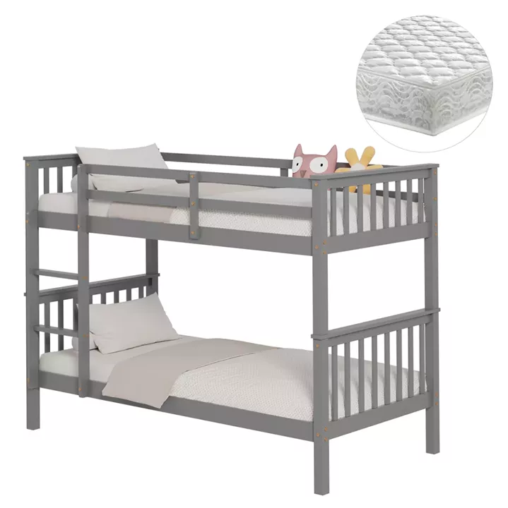 ΚΟΥΚΕΤΑ ΠΑΙΔΙΚΗ ΜΕ 2 ΣΤΡΩΜΑΤΑ LANTAI HM21307.02 ΞΥΛΟ ΠΕΥΚΟΥ ΓΚΡΙ--ΣΤΡΩΜΑΤΑ 90x190εκ