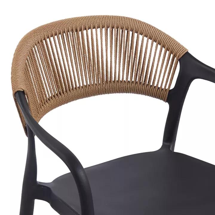 Ankara pakoworld stackable armchair pp in black color and natural color pe rattan 54x55.5x77cm