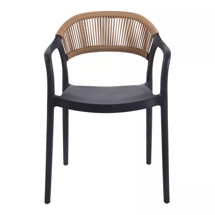 Ankara pakoworld stackable armchair pp in black color and natural color pe rattan 54x55.5x77cm