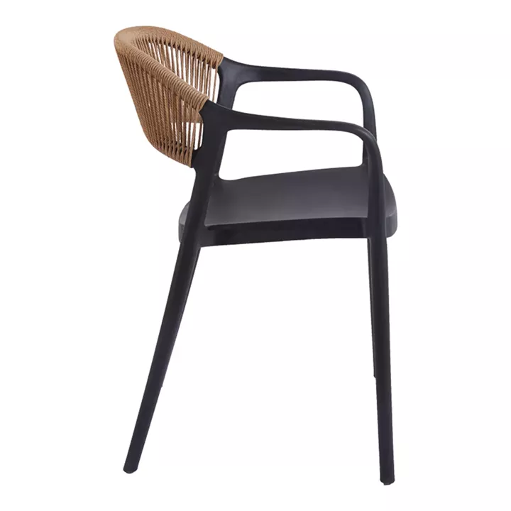 Ankara pakoworld stackable armchair pp in black color and natural color pe rattan 54x55.5x77cm