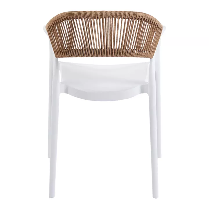 Ankara pakoworld stackable armchair pp in white color and natural color pe rattan 54x55.5x77cm