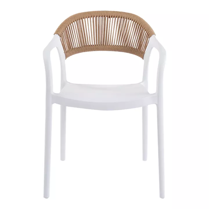 Ankara pakoworld stackable armchair pp in white color and natural color pe rattan 54x55.5x77cm